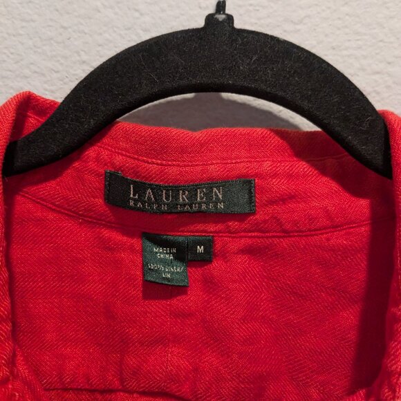 Vintage Lauren - Ralph Lauren - Red Collared Linen Shirt - Medium - Picture 2 of 7